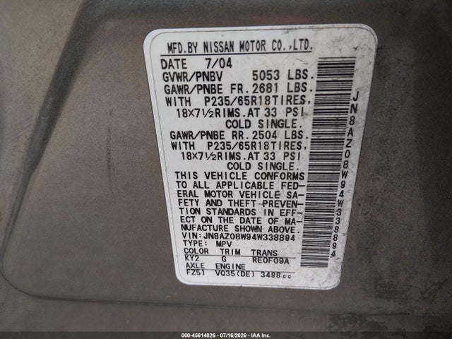 2004 Nissan MURANO SL 照片 9
