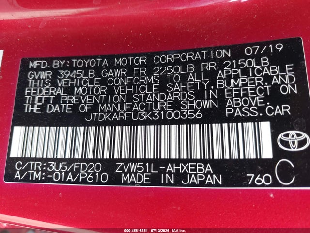 2019 Toyota PRIUS LE — фото 9