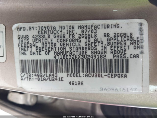 صورة 9 لـ 2003 Toyota CAMRY XLE