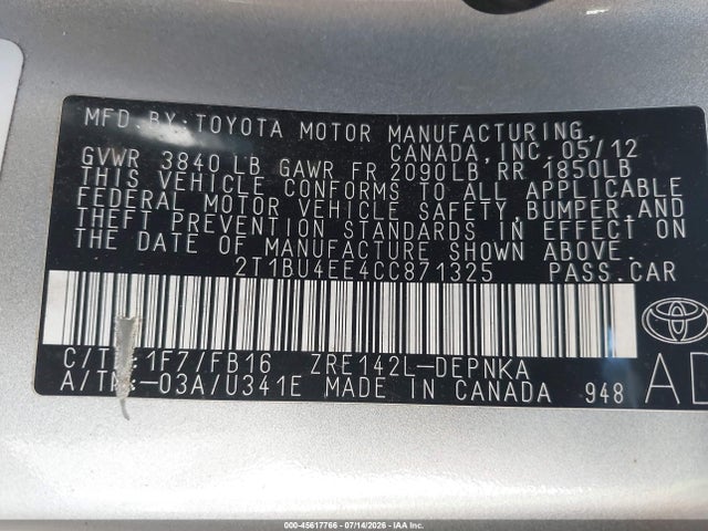 2012 Toyota COROLLA LE 照片 9