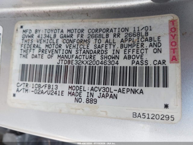 2002 Toyota CAMRY LE photo 9