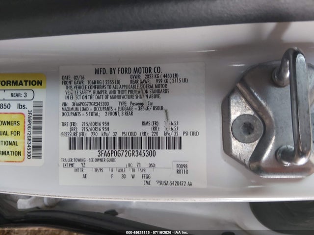 2016 FORD FUSION S 照片 9