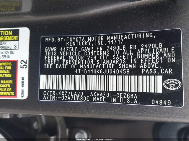 2018 TOYOTA CAMRY XLE 9
