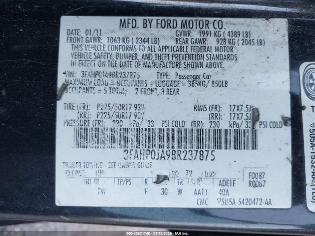 2011 FORD FUSION SEL 照片 9