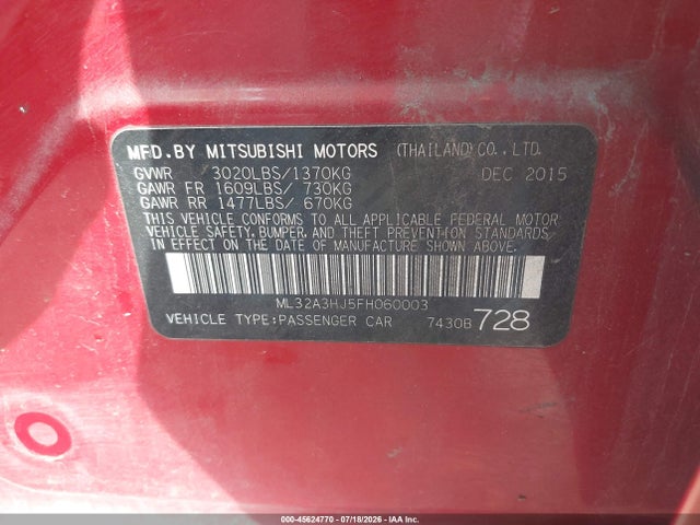 صورة 9 لـ 2015 Mitsubishi MIRAGE DE
