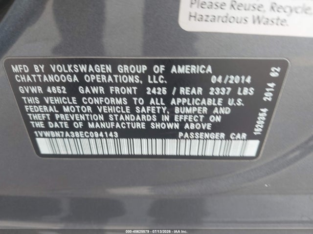 2014 Volkswagen PASSAT 2.0L TDI SE — фото 9