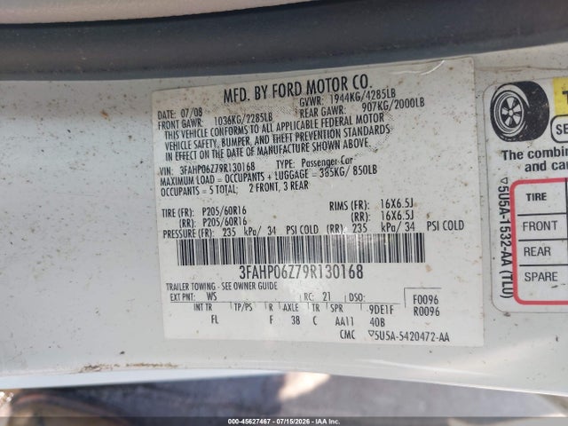 2009 FORD FUSION S 照片 9
