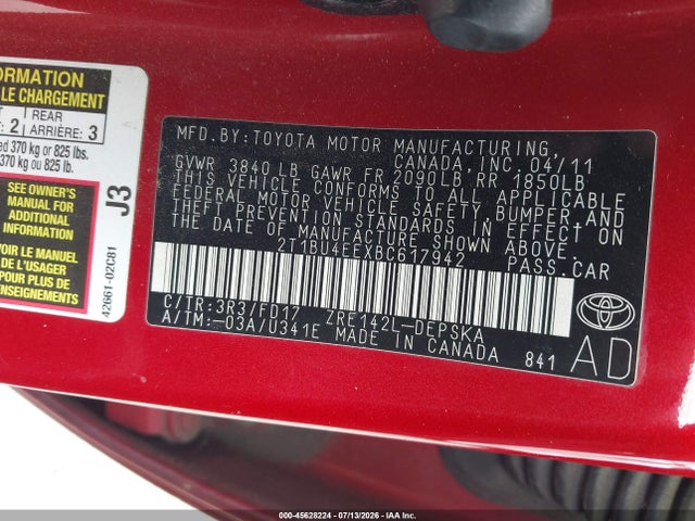 2011 Toyota COROLLA S 照片 9