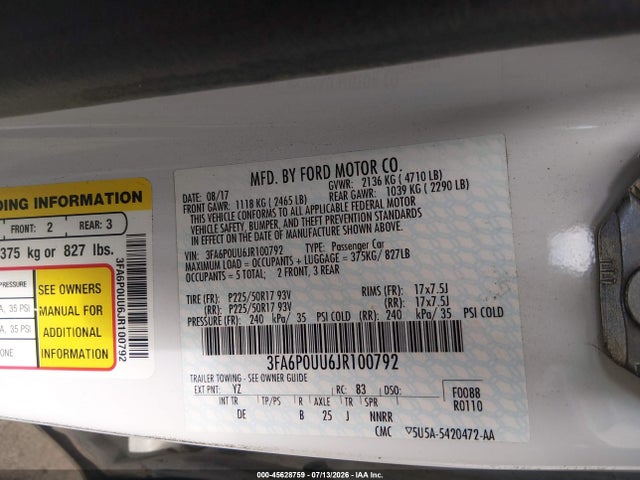 2018 FORD FUSION HYBRID S 9