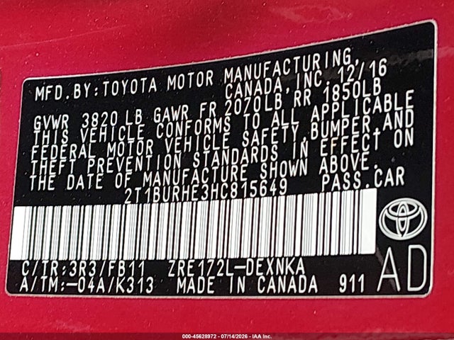 2017 Toyota COROLLA LE — фото 9