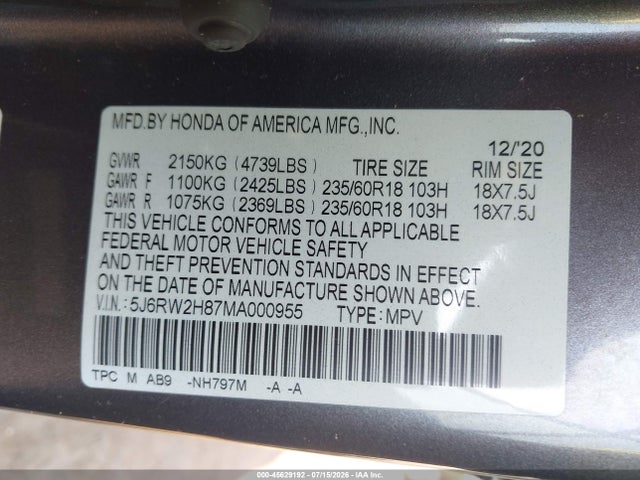 2021 HONDA CR-V AWD EX-L 9