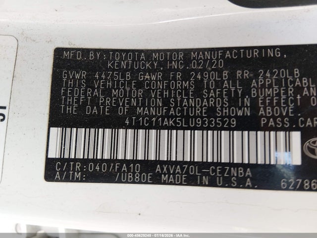 2020 TOYOTA CAMRY LE 9
