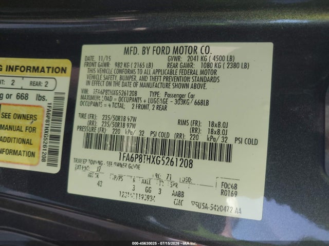 2016 FORD MUSTANG ECOBOOST photo 9