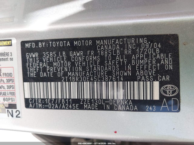 2005 Toyota COROLLA LE 照片 9