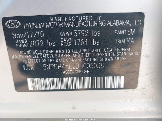 2011 Hyundai ELANTRA LIMITED 照片 9