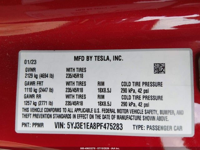 2023 Tesla MODEL 3 REAR-WHEEL DRIVE — фото 9