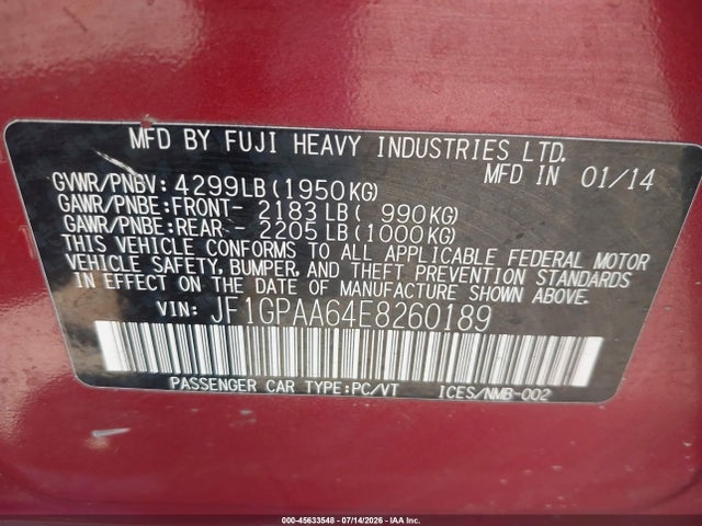 2014 Subaru IMPREZA 2.0I photo 9