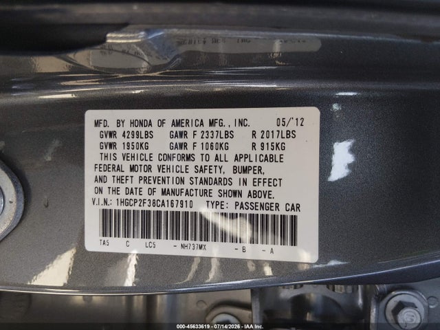 2012 Honda ACCORD 2.4 LX — фото 9