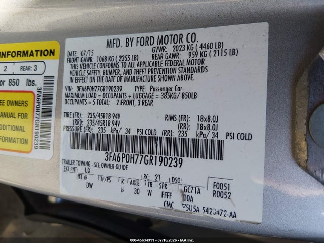 2016 FORD FUSION SE 照片 9