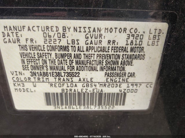 2008 Nissan SENTRA 2.0 S 照片 9