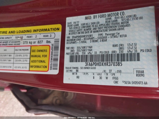 2017 FORD FUSION SE 照片 9