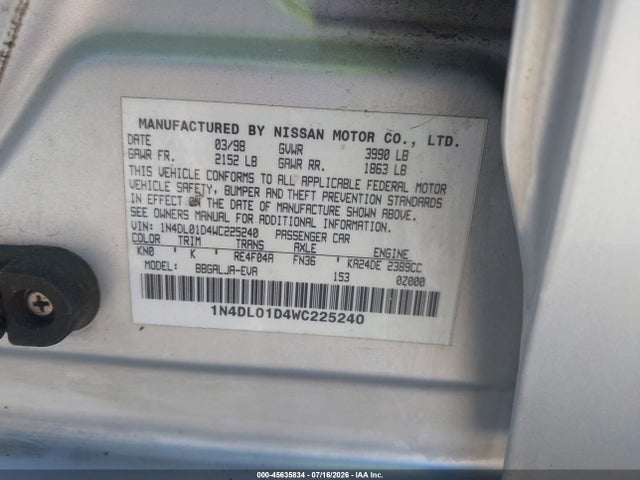 1998 Nissan ALTIMA GLE/GXE/SE/XE — фото 9