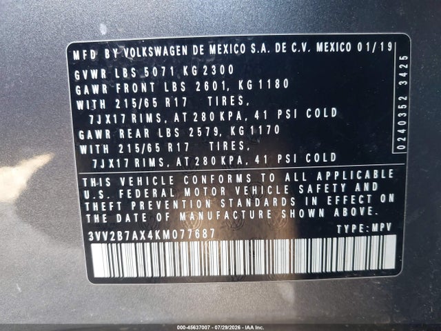 2019 VOLKSWAGEN TIGUAN 2.0T SE/2.0T SEL/2.0T SEL R-LINE/2.0T SEL R-LINE BLACK 9