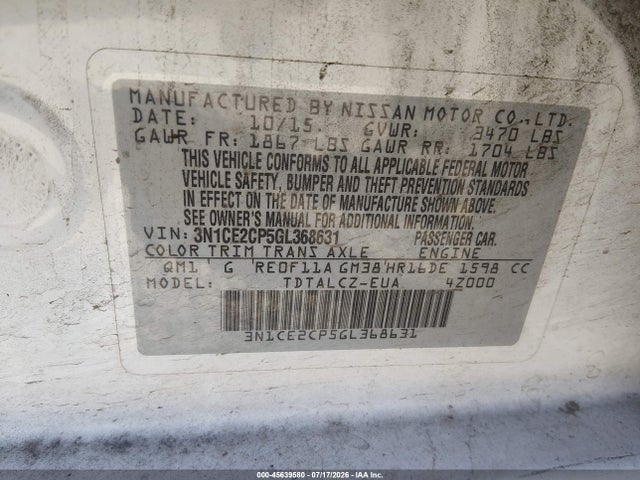 2016 Nissan VERSA NOTE S (SR)/S PLUS/SL/SR/SV — фото 9