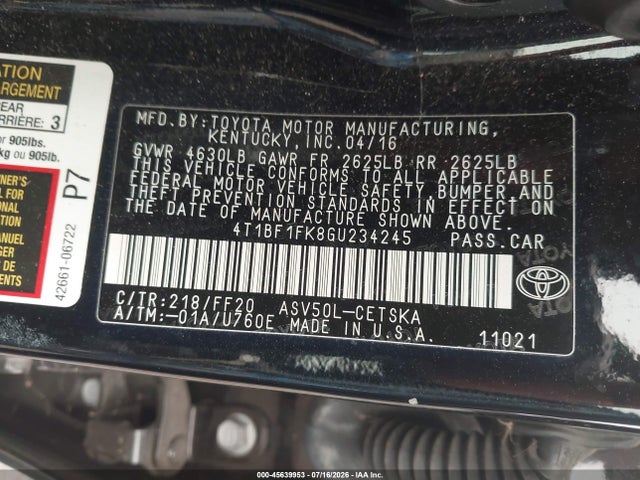 صورة 9 لـ 2016 Toyota CAMRY SE