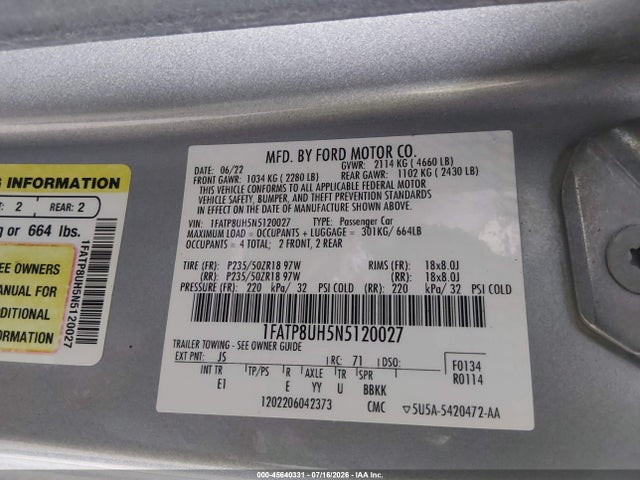 2022 FORD MUSTANG ECOBOOST PREMIUM 9
