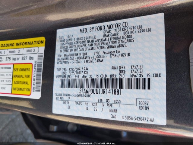 2018 FORD FUSION HYBRID S 照片 9