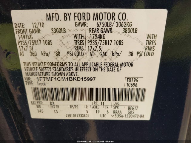 2011 FORD F-150 XL 照片 9