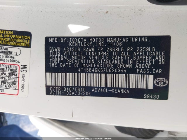 2007 Toyota CAMRY LE photo 9