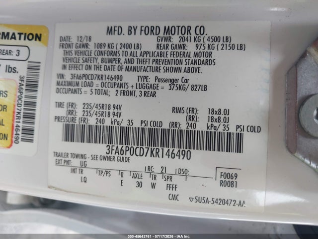 2019 FORD FUSION SEL 照片 9