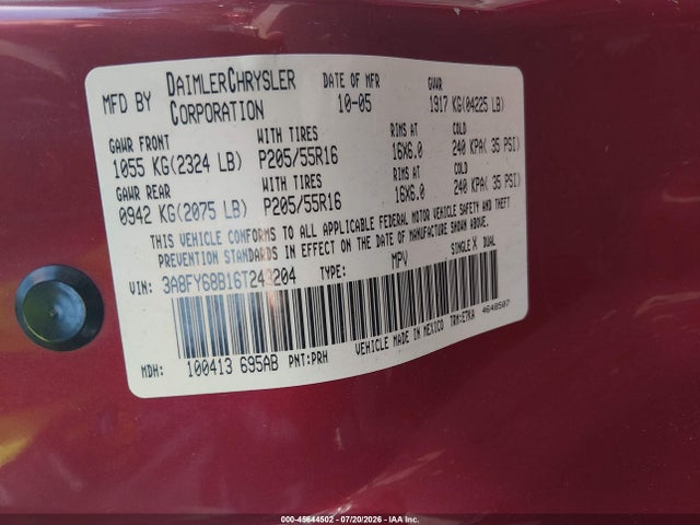 2006 Chrysler PT CRUISER LIMITED 照片 9