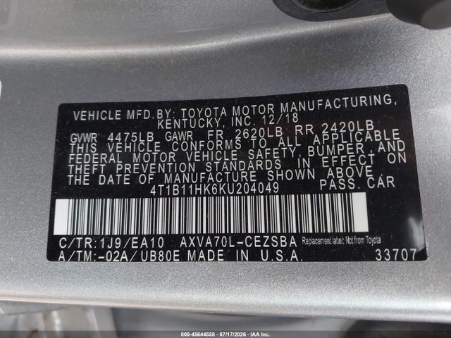2019 TOYOTA CAMRY SE 9