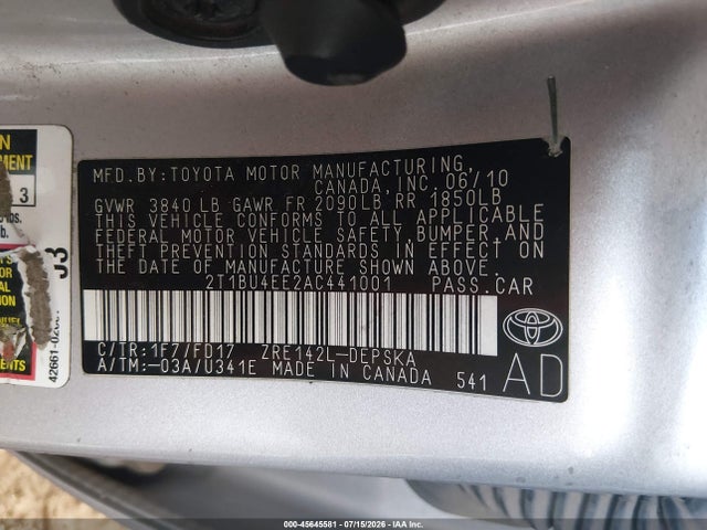 2010 Toyota COROLLA S 照片 9