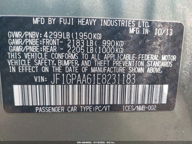 2014 Subaru IMPREZA 2.0I — фото 9