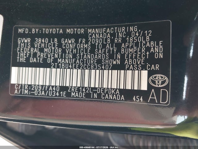 2012 Toyota COROLLA L 照片 9
