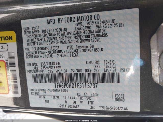 2015 FORD FUSION SE 照片 9