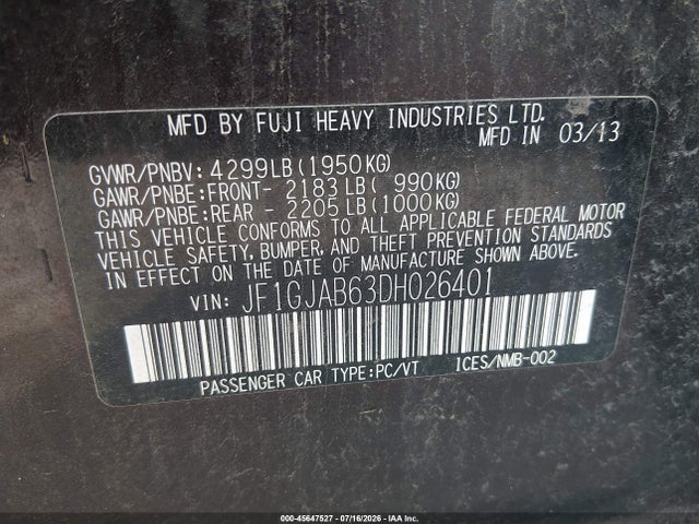 2013 Subaru IMPREZA 2.0I PREMIUM — фото 9