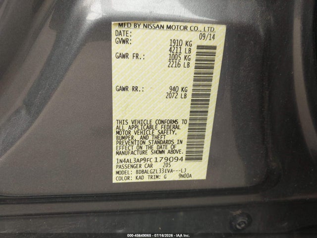 2015 Nissan ALTIMA 2.5 S photo 9
