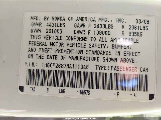 2008 Honda ACCORD 2.4 EX-L 照片 9