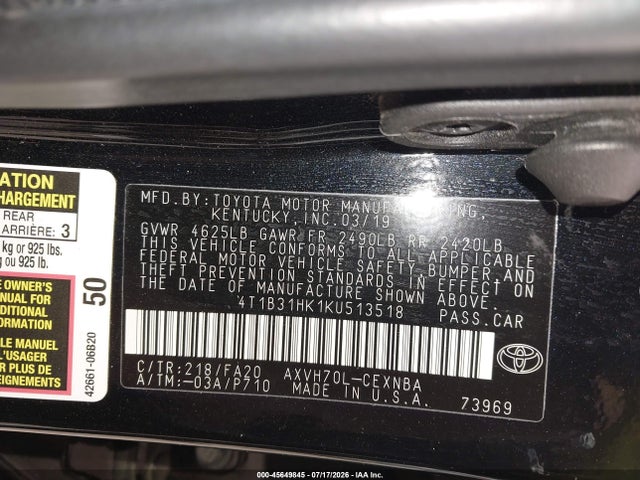 2019 TOYOTA CAMRY HYBRID LE 9