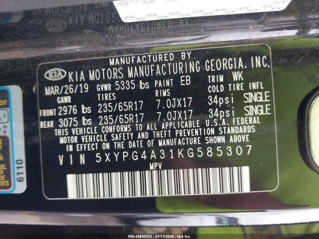 2019 KIA SORENTO 2.4L L 9