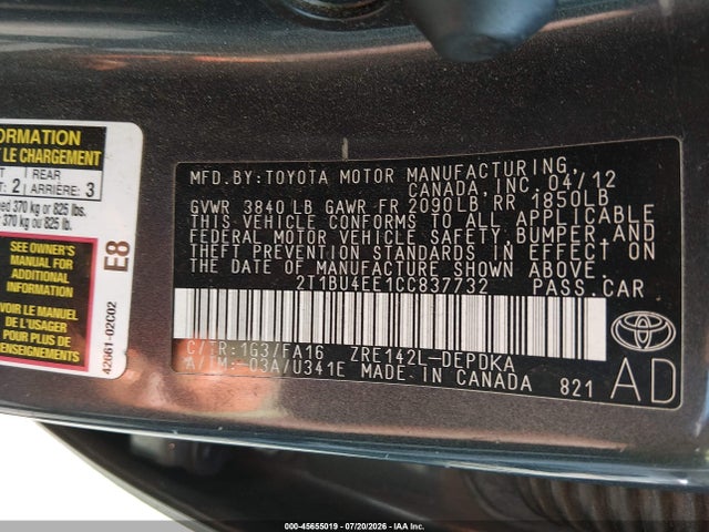 2012 Toyota COROLLA L 照片 9