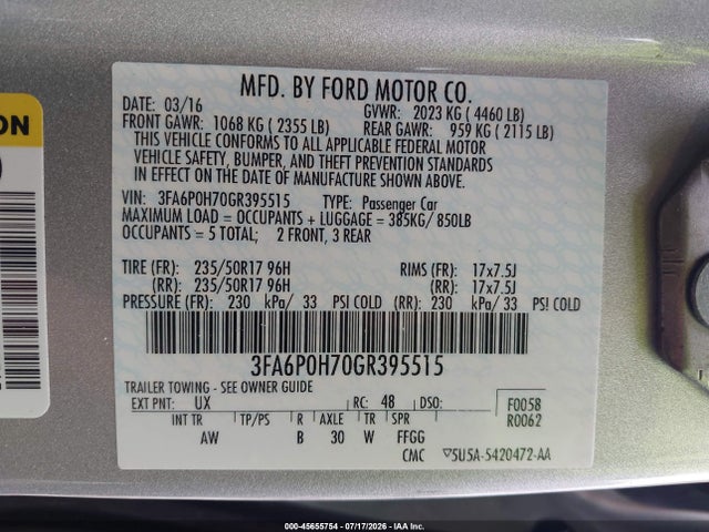 2016 FORD FUSION SE 照片 9