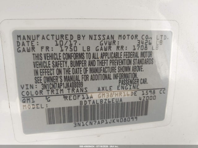 2018 Nissan VERSA 1.6 SV 照片 9