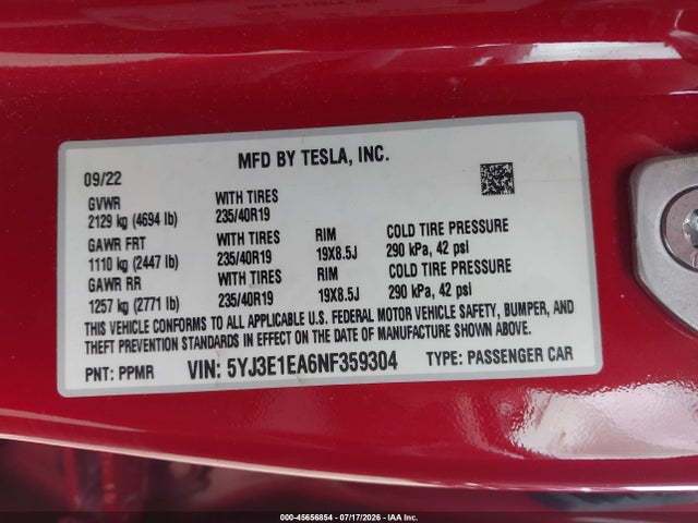 صورة 9 لـ 2022 Tesla MODEL 3 REAR-WHEEL DRIVE
