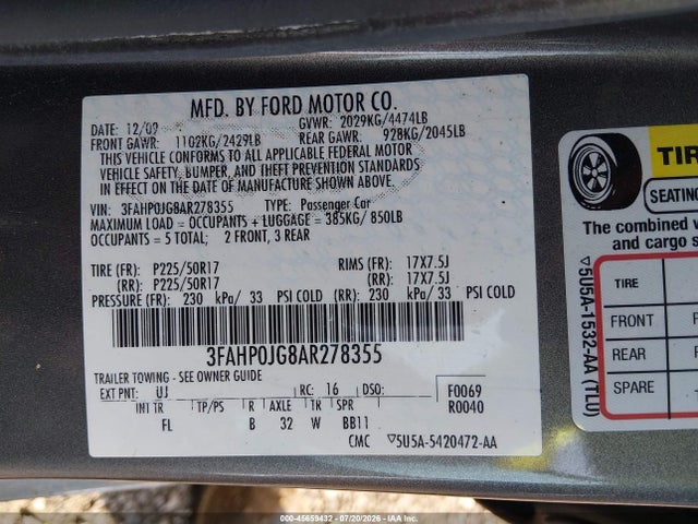 2010 FORD FUSION SEL 照片 9